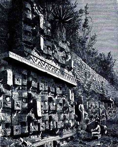 Ruins of First Palace of Kabah, from The Ancient Cities of the New World, by Claude-Joseph-Desire Charnay, pub. 1887 by French School